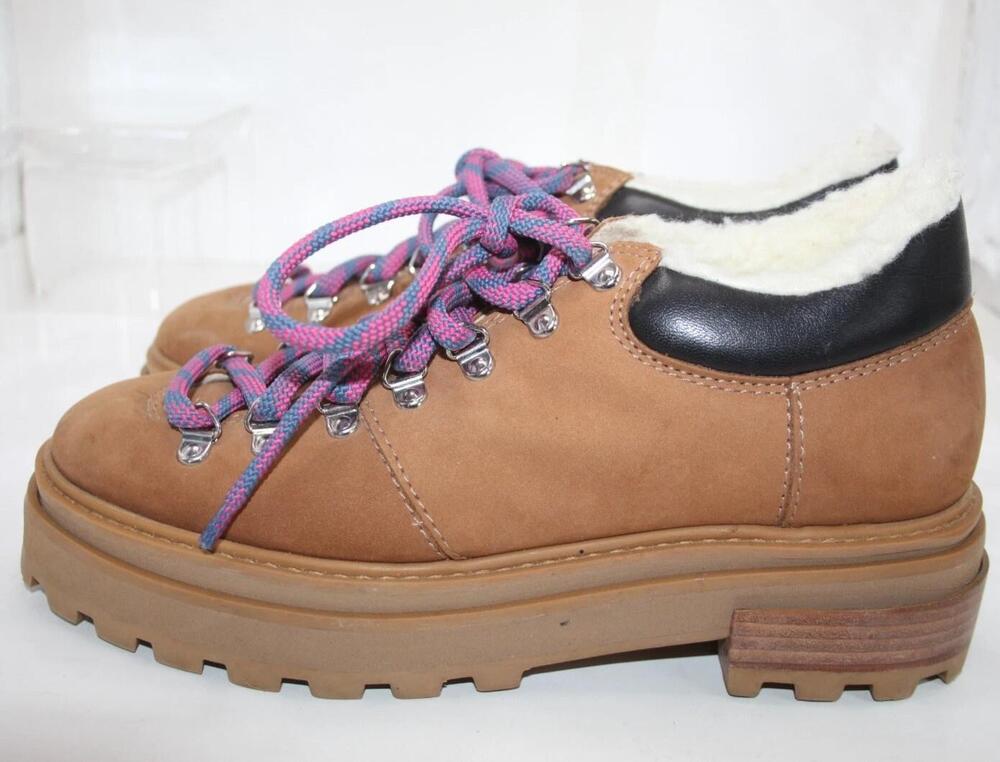 Schutz Boots Womens Size 8.5 Brown Lucille Shearling Hiking Lug Sole Waterproof